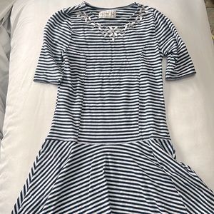 Abercrombie kids navy blue and white striped dress. Adorable bead work on collar